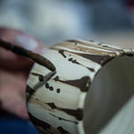 Richard Heeley at work in his pottery in Shropshire Feb 2018